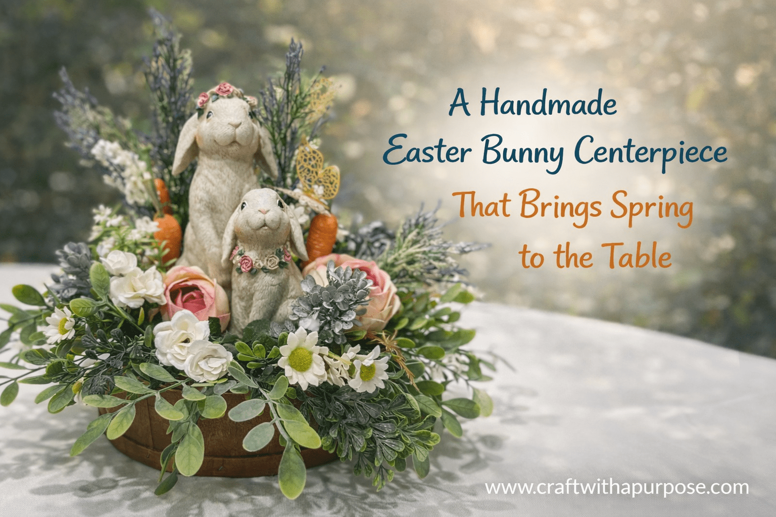 Easter Bunny Floral Centerpiece – Handmade Spring Table Décor - Image 3