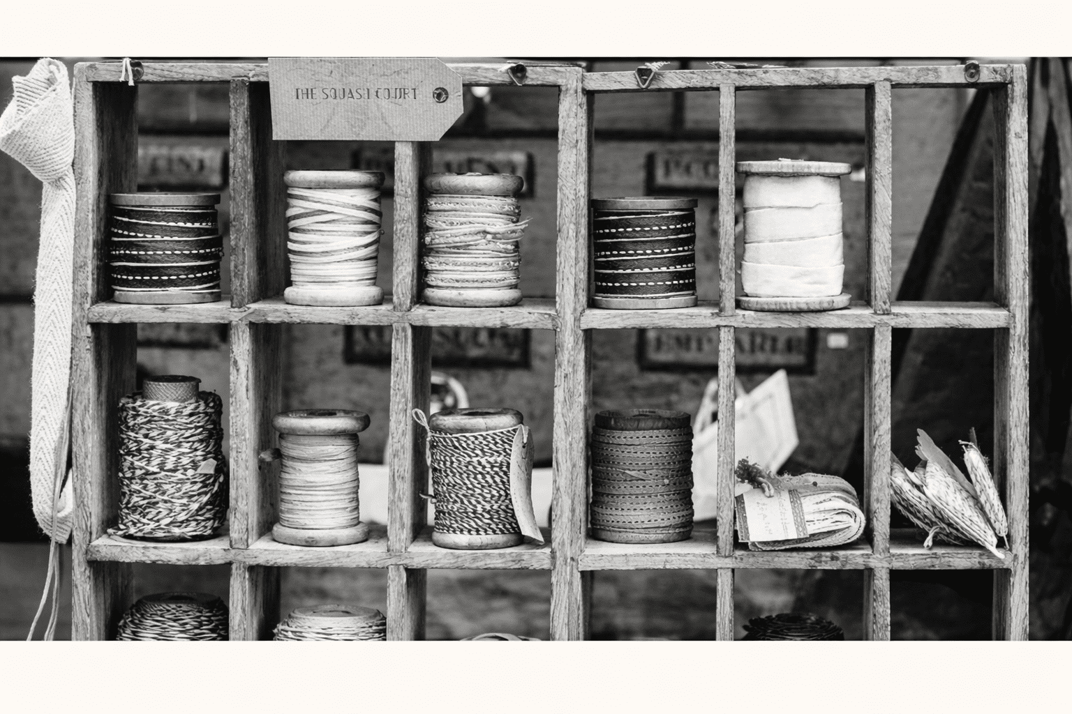 vintage craft supplies ribbon thread handmade decor workspace