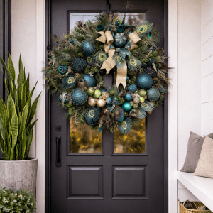 Elegant Peacock Wreath – Year-Round Handmade Home Decor